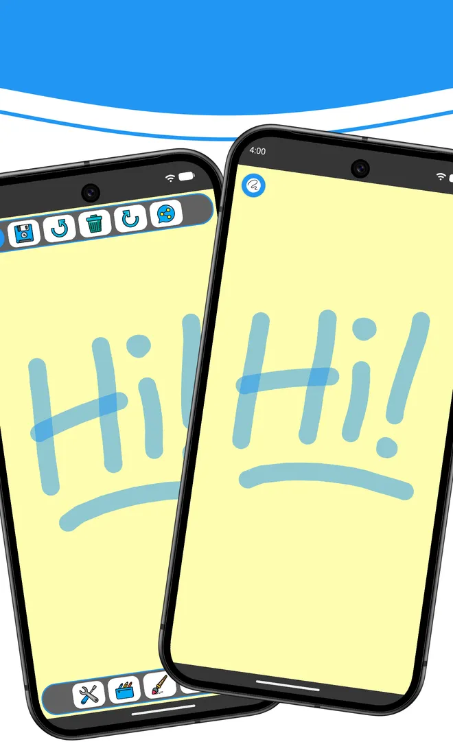 SketchPad with its toolbars shown, beside the same drawing with the interface hidden